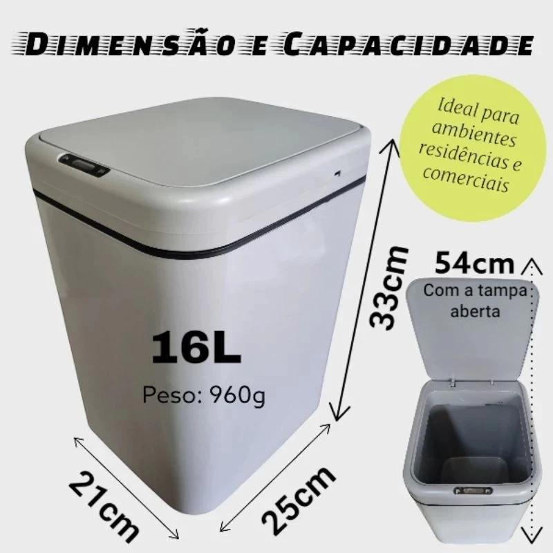 Lixeira automática de 16L/20L com sensor, cinza – à prova de odores, grande capacidade, estilo moderno