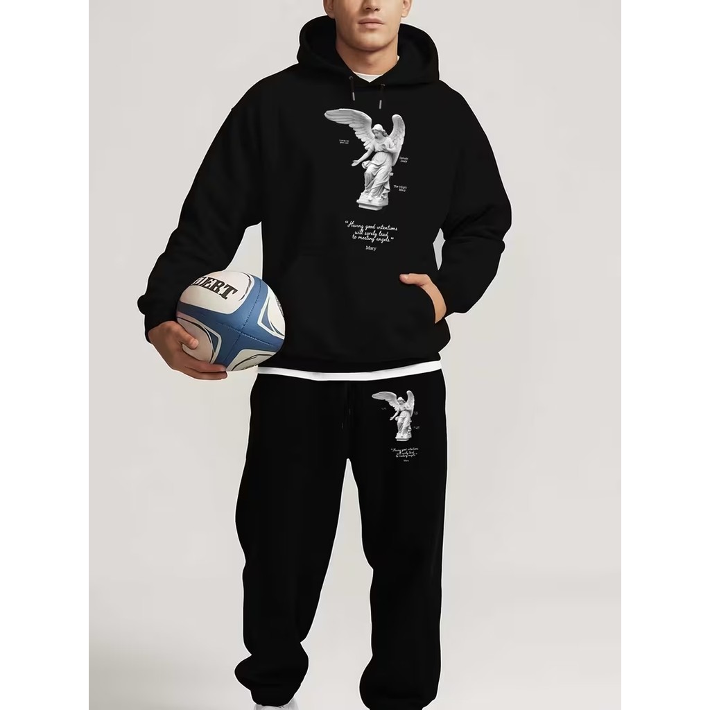Conjunto Moletom Canguru Masculino Estatua e vibes Blusa De Frio + Calça Moletom Estampados Unissex Outono/Inverno