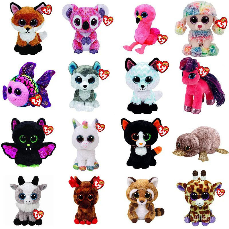 15CM Ty Beanie Glitter Big Eyes Fox Dog Sheep Koala Fish Kawaii Slick Soft Animal Boneca Crianças Brinquedos Presente de