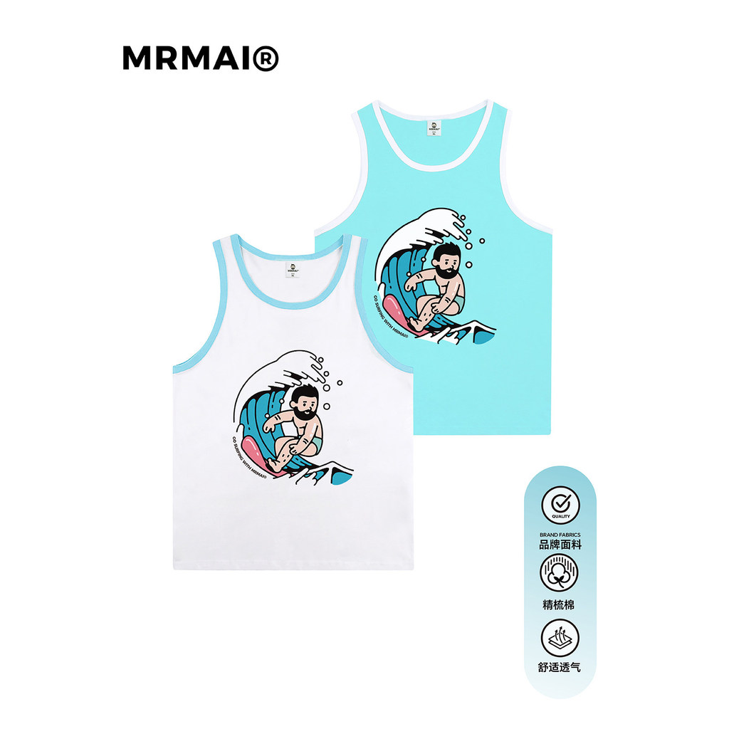 MRMAI CHILL Série Verão Surf Tema Impressão Branco Luz Azul Cor Borda Esportes Aptidão Colete de Lazer