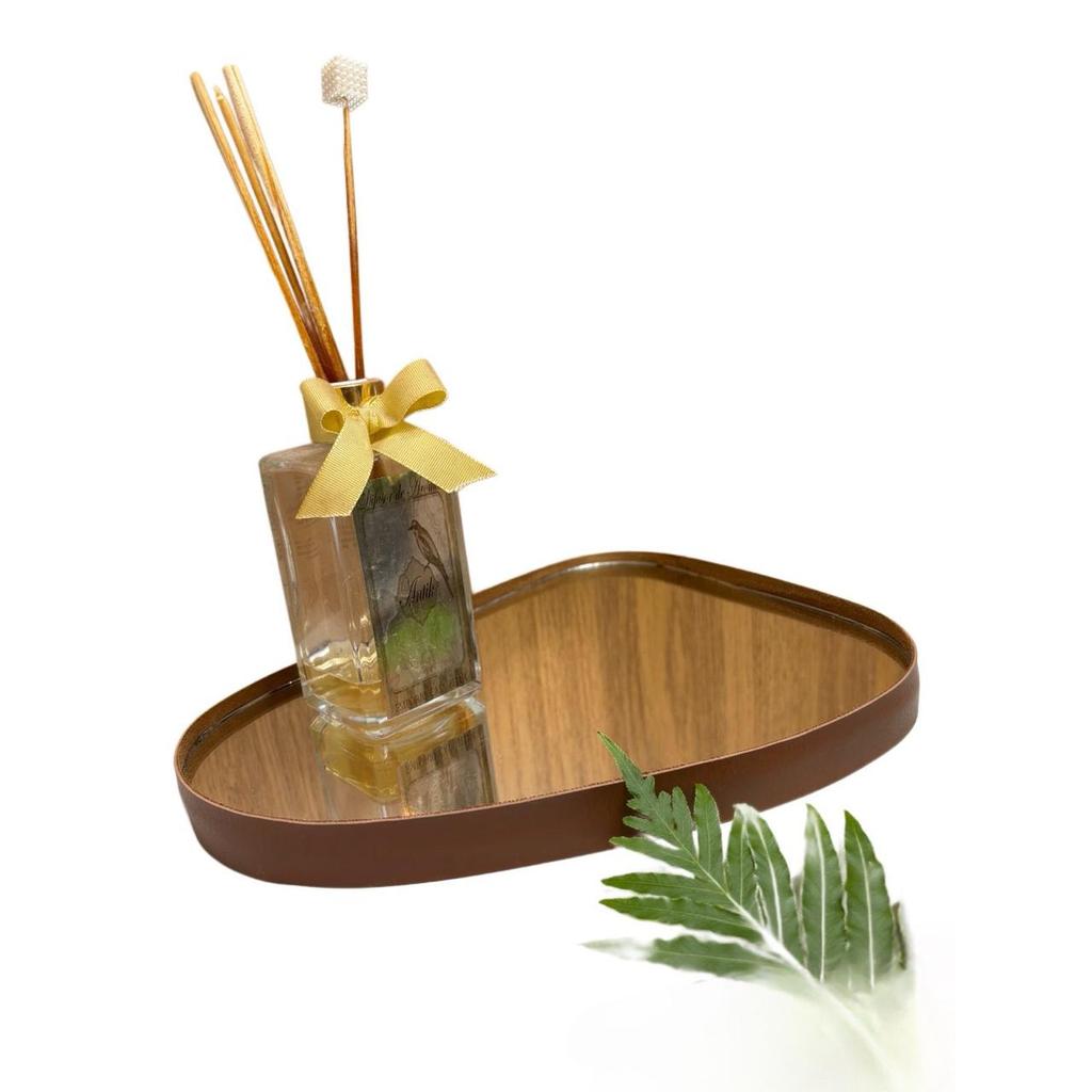 Bandeja Decorativa Orgânica Espelhada Couro 30x40cm Multiuso Mesa De Jantar Lavabo Sala Escritório