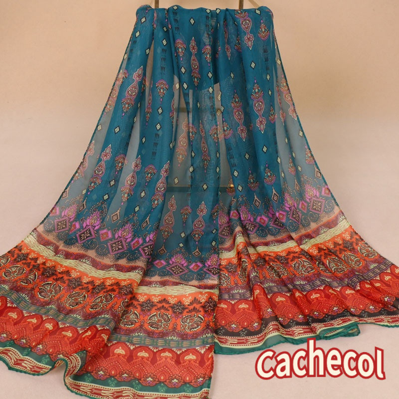 Estilo Indiano Novo Chiffon Respirável Fino Pequeno Lenço De Seda Popular Senhoras Primavera E Outono Cachecol Longo