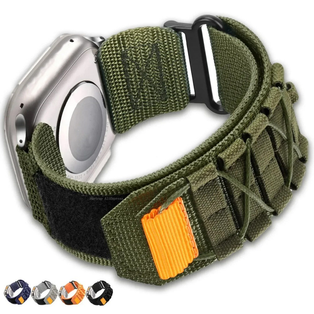Pulseira tática de nylon adequada para Smartwatch Ultra 2 49mm 45mm 44mm 42mm Ap Pel series 9 8 7 5 4 SE 6 3 38mm 40mm 4