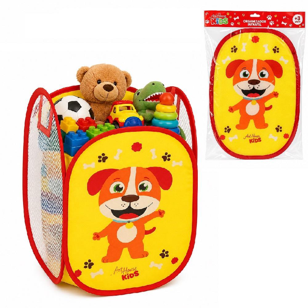 Cesto Infantil Organizador Brinquedos Roupa Suja Dobrável Saco Telado Lavanderia Banheiro Quarto