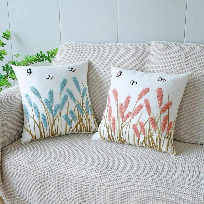 Capa de Almofada Rosa Bordada Palheta 45x45 Decorativa Macia Sofá Sala Luxo Zíper