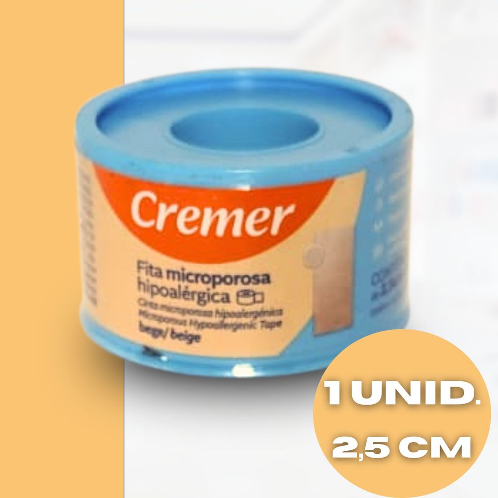 Fita Microporosa Bege 2,5cm x 4,5m curativo Cremer