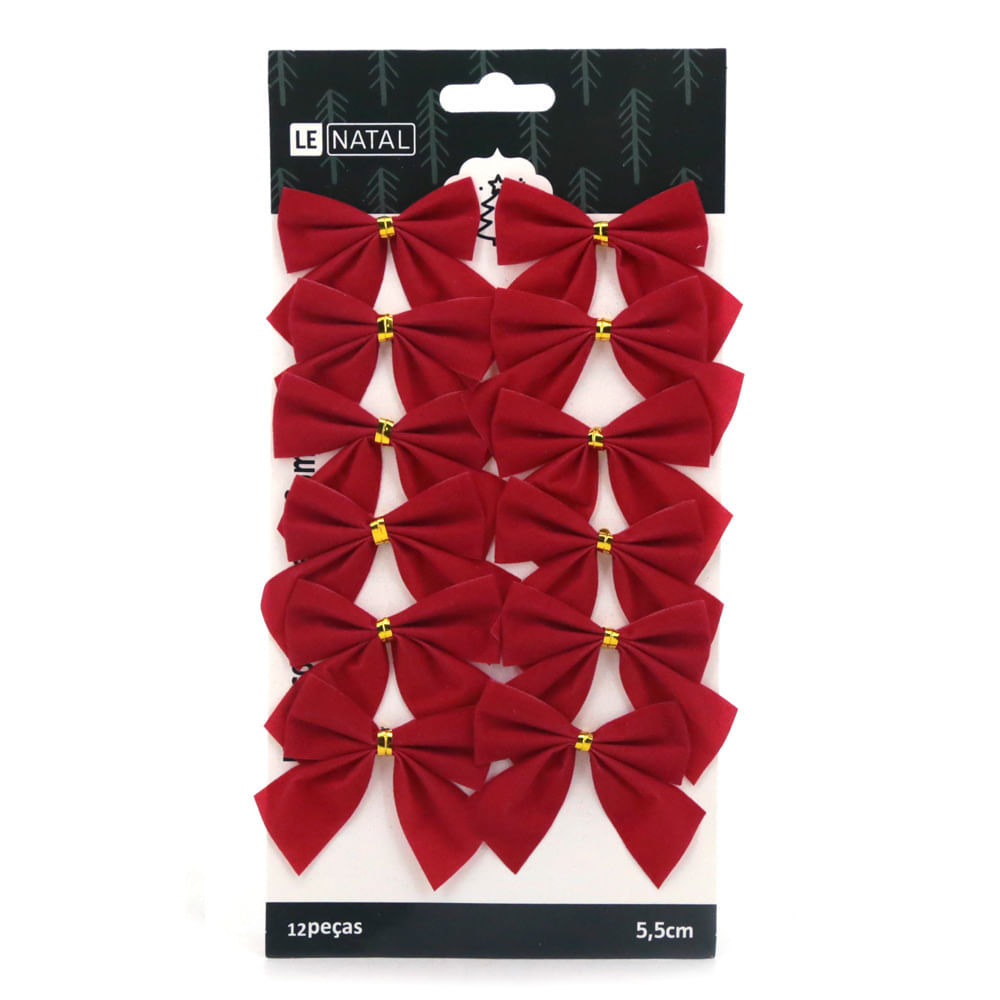 Kit Laço de Natal Vermelho Liso 12 Unidades 5,5cm