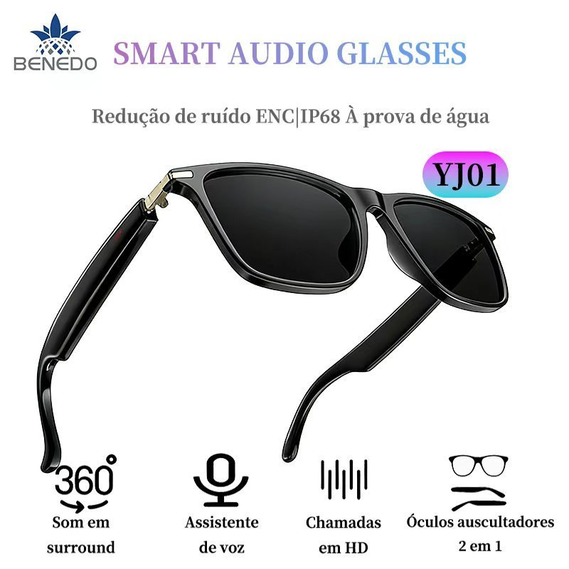 Óculos Inteligentes  musica bluetooth antirruido esporte Ip68 2026 oculos de Sol e sem grau YJ-01