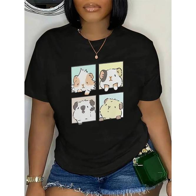 「BR.Moonlight」Camiseta Gola Redonda Manga Curta Feminina Estampa Cartoon Fofa Confortável Divertida Estilosa Casual