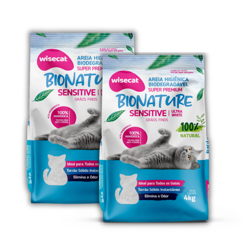 Kit 2 Areia Higienica Gatos Biodegradavel Bionature Grãos Finos 4Kg