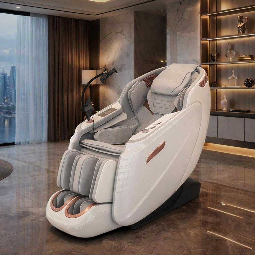 Imagem Poltrona de Massagem 3D Tela LCD Touch Carregamento Indução Zero Gravity Aquecimento Bluetooth PU