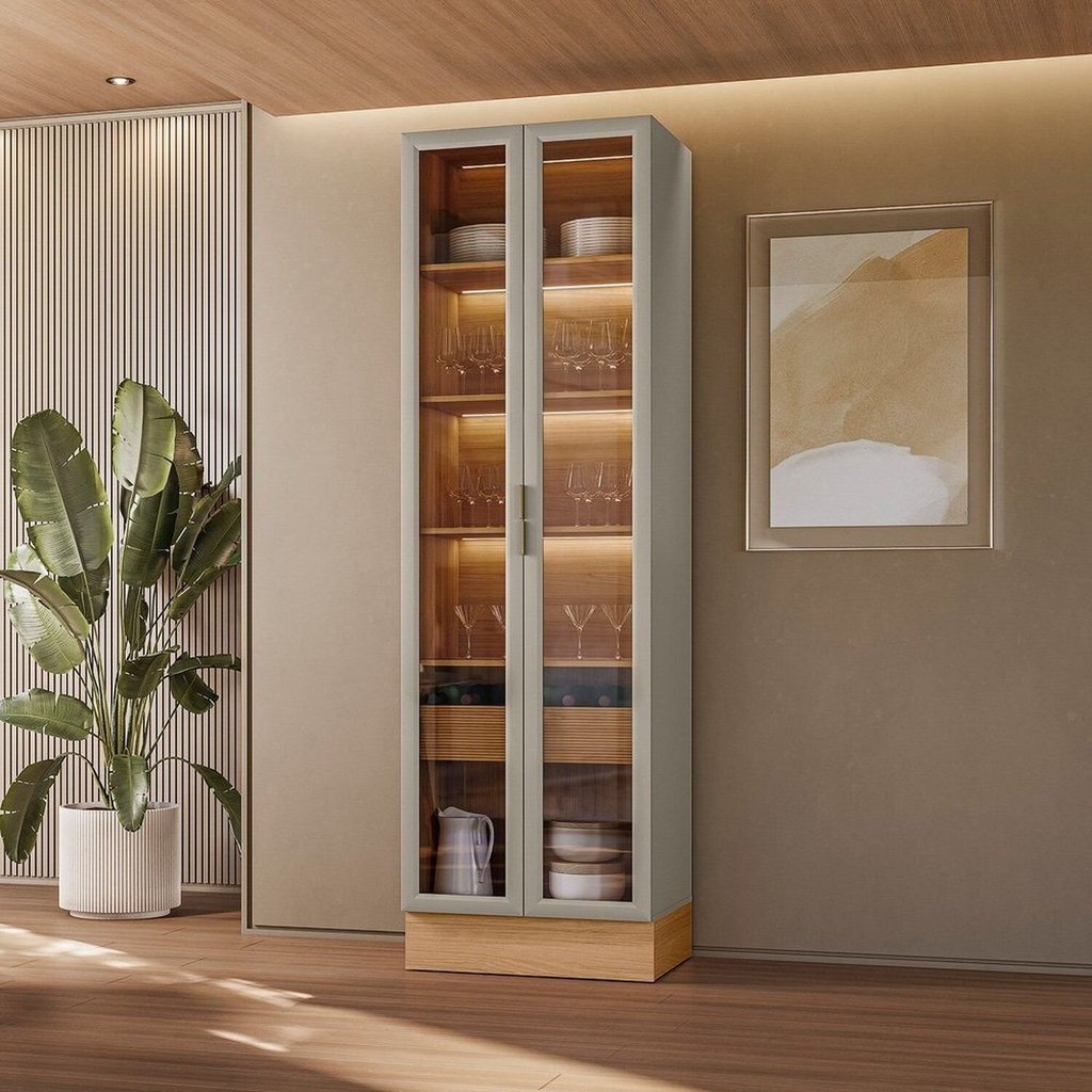 Cristaleira 2 Portas 1 Gaveta com Led Allure 70