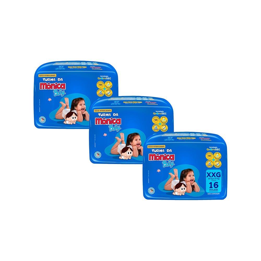 Kit 3 Fraldas Turma da Mônica Baby Jumbo XXG com 16un cada