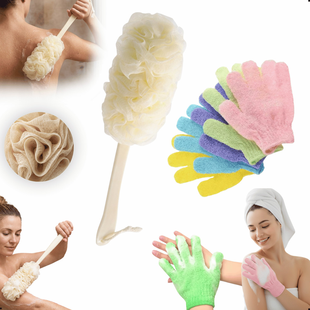 KIT ESCOVAS LUVA BANHO PARA LAVAR COSTAS ESFOLIANTE CORPORAL BUCHA