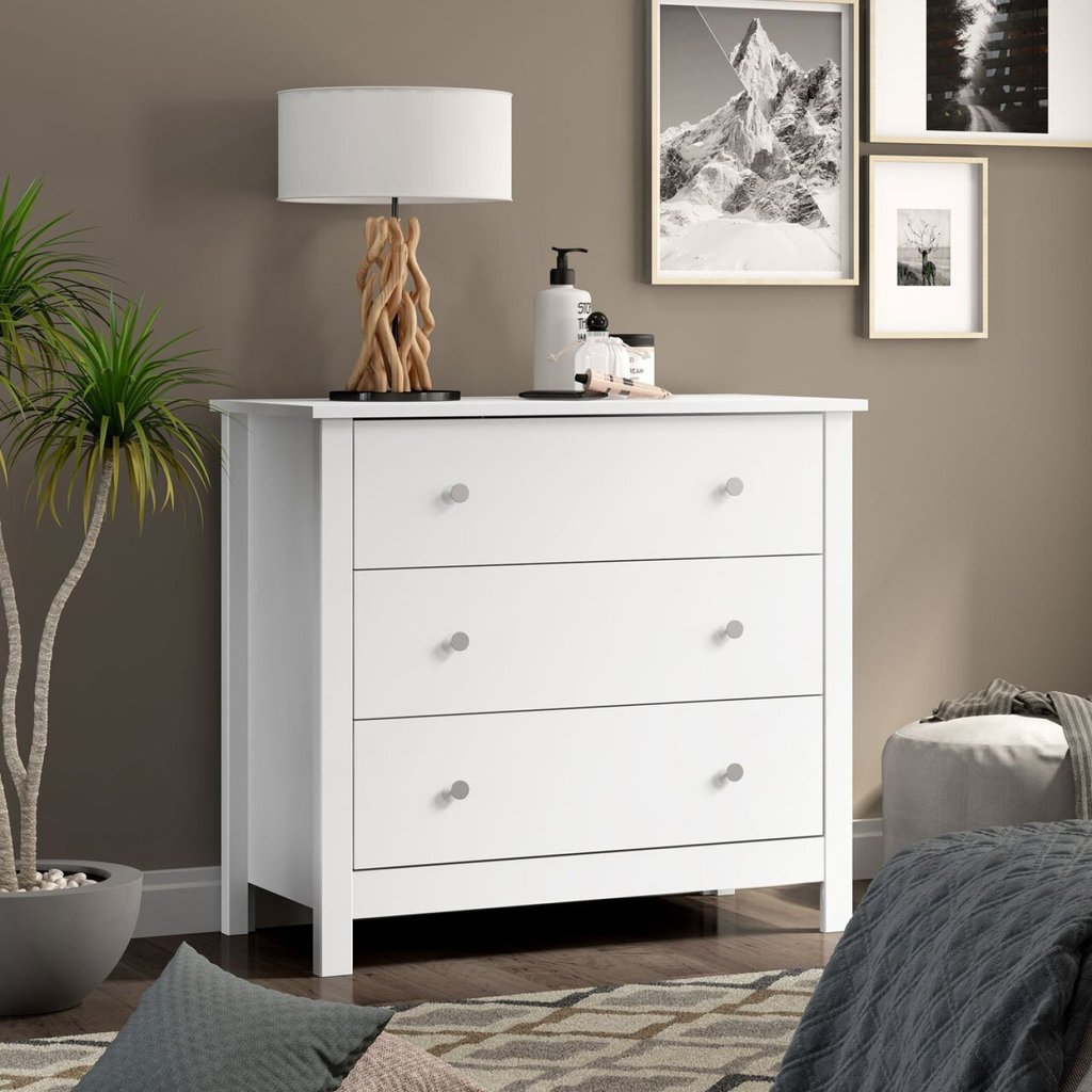 Cômoda para Quarto 3 Gavetas 80cm x 72,8cm Branco Branco