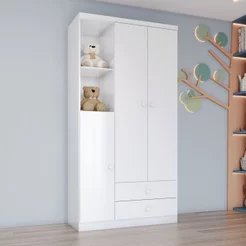 Guarda Roupa Infantil 3 Portas 2 Gavetas 2 Nichos Faz de Conta Espresso Móveis Branco Branco