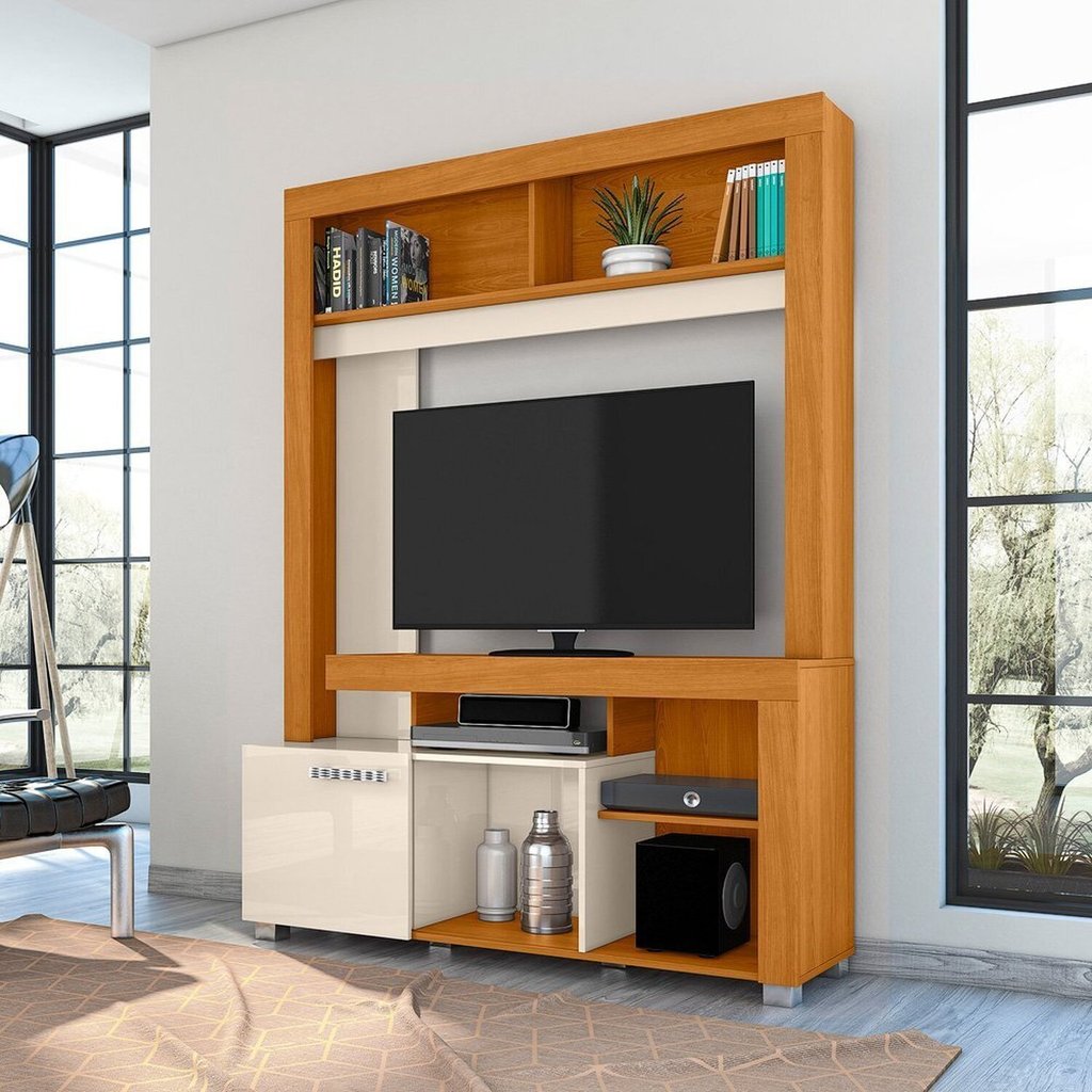 Estante para TV e Home Theater até 50 Polegadas 136cmx182cm 1 Porta Flavia Bege Cinamomo/Off White Cinamomo/Off White