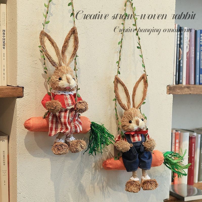 Decoração de parede criativa palha balanço coelho decoração de parede pingente café bolo loja sala estar decoração da pa