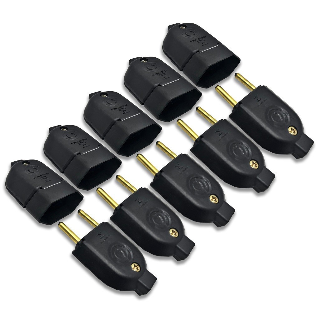 Kit 5 Plugue Pino Macho 10a 2p + 5 Tomada Fêmea 10a Preto