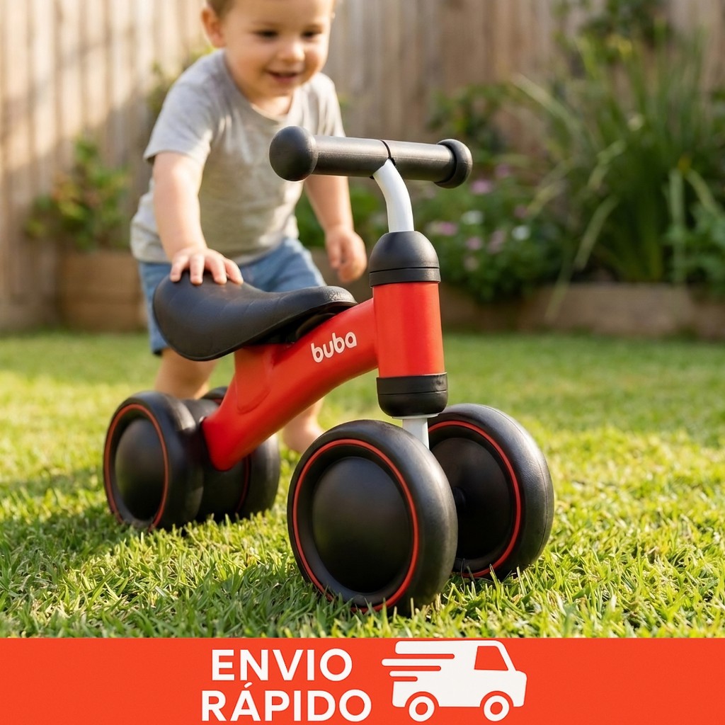 Bicicleta Equilíbrio Buba 4 Rodas Vermelha Infantil Bebê Sem Pedal Menino