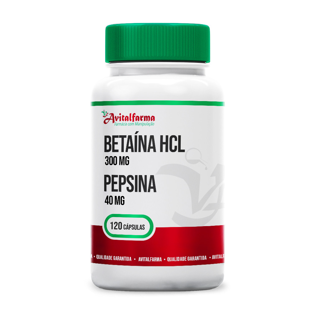 Betaína Hcl 300mg + Pepsina 40mg 120 Cápsulas
