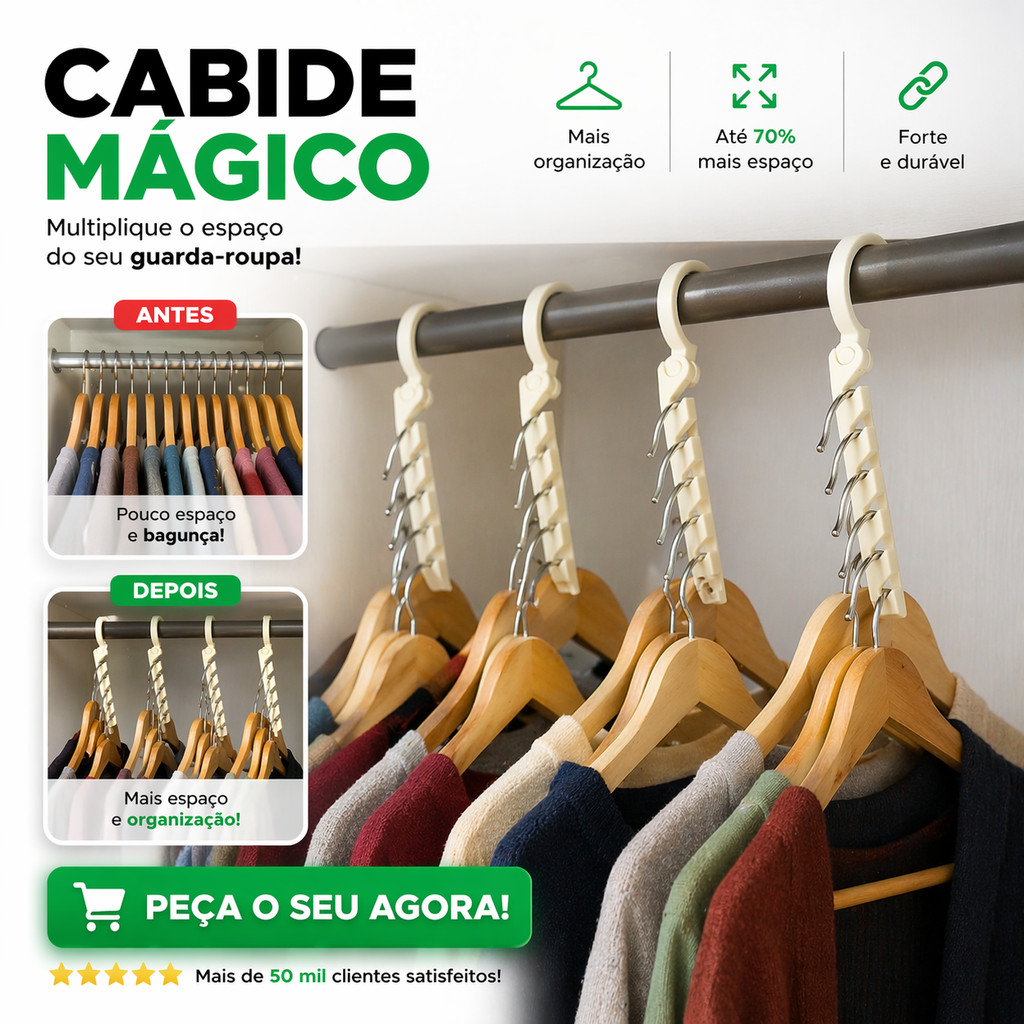 Cabide Mágico Organizador Multiuso  Economia de Espaço Guarda Roupa Cabideiro Inteligente