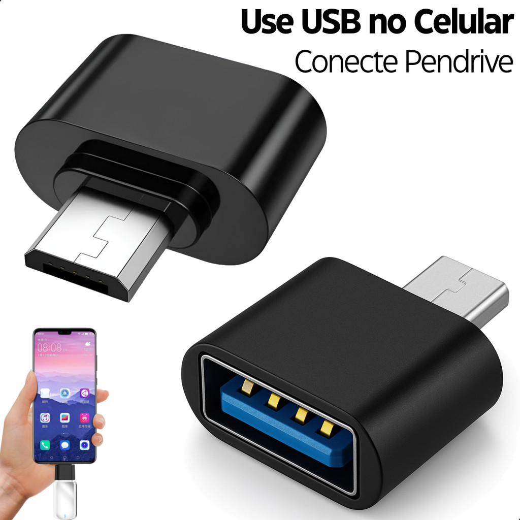 Adaptador Micro USB OTG Conversor Para USB V8 2.0 Pendrive Transfere Dados Android