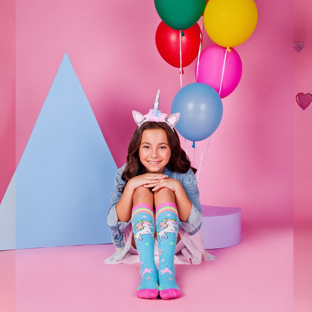 Meia 3/4 Unicornio Infantil Cano Alto Longo Dog Colorida Patins Galocha Turma da Monica Arco Iris Dog