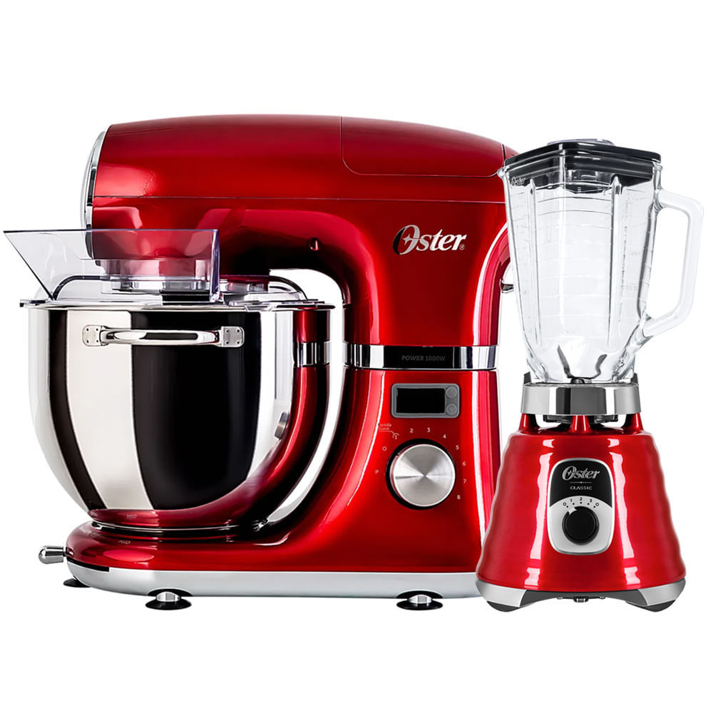 Kit Batedeira Planetária Digital e Liquidificador New Osterizer Vermelho em Oferta na Shopee