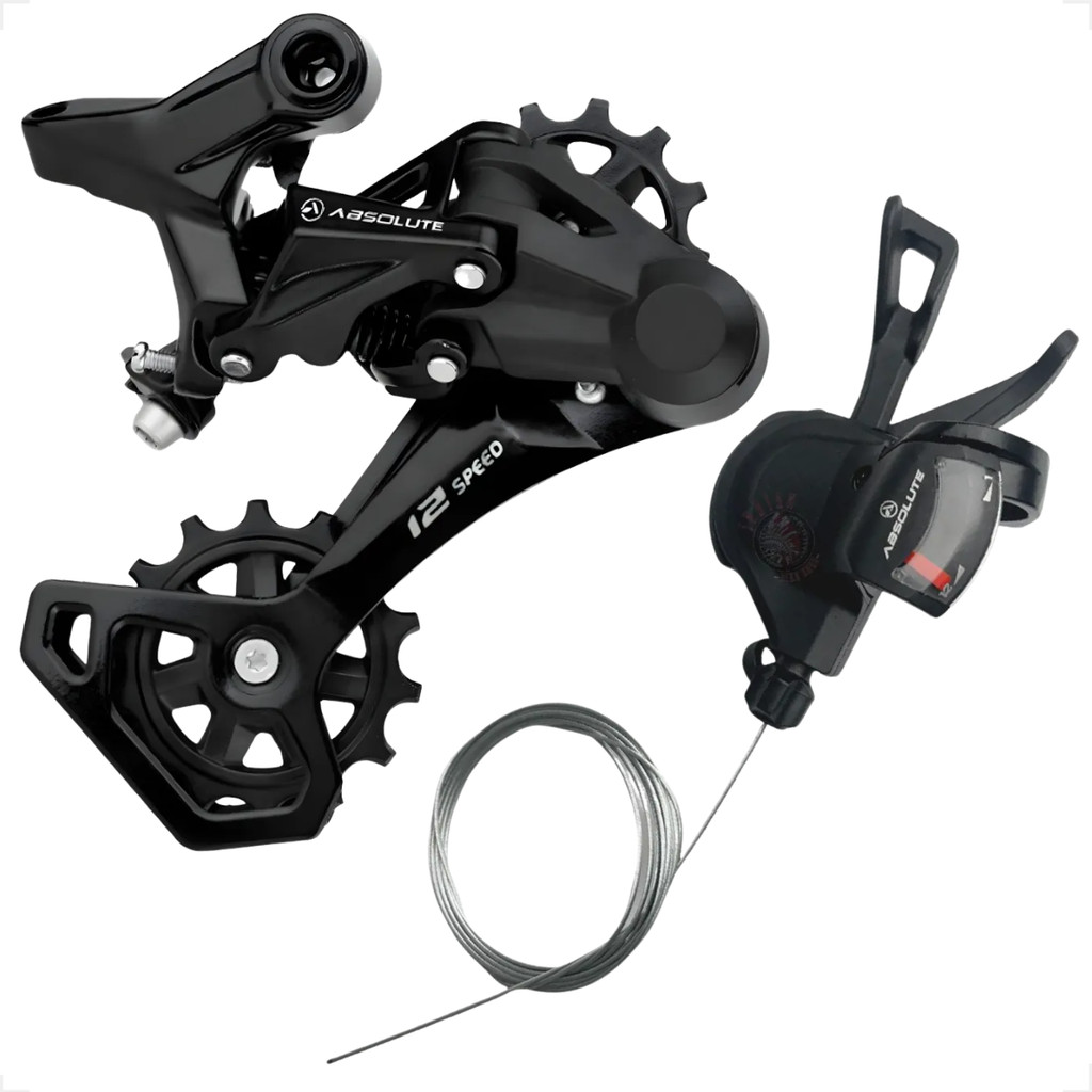 Kit Câmbio Traseiro Absolute Nero 12v 11/52 tipo shimano + Alavanca Absolute Nero 12v Transmissão