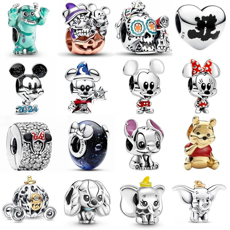 Pingente de joias de prata de desenho animado em relevo 925 prata série Disney pulseira faça você mesmo acessórios de jo
