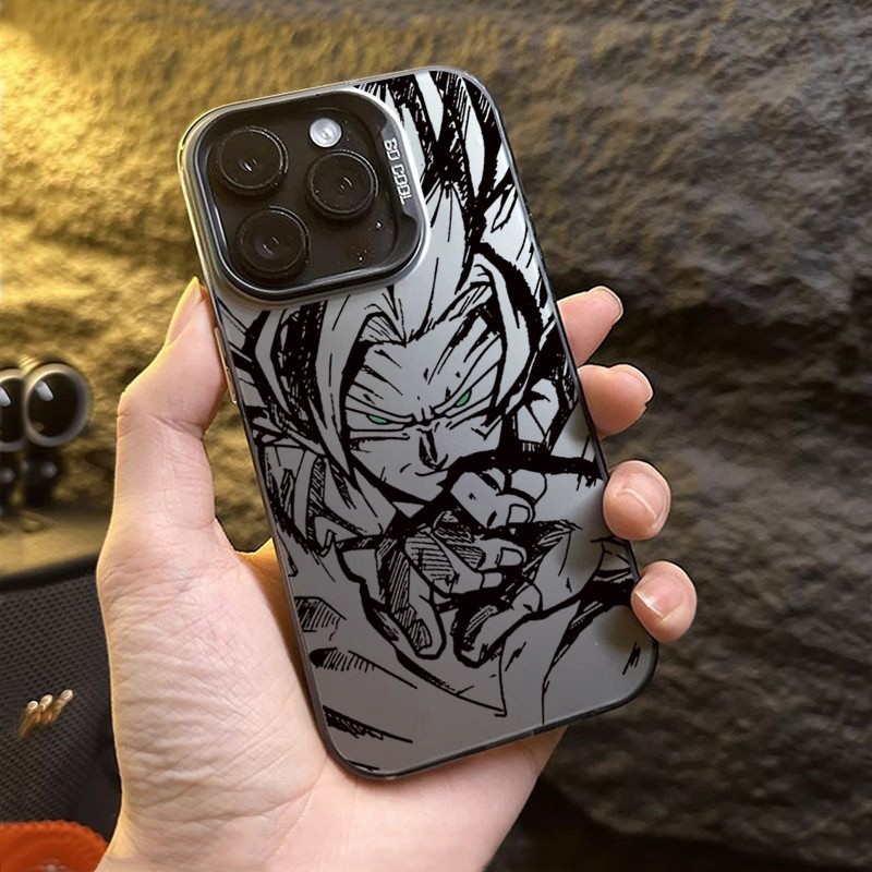 Capinha para iPhone 11/12/13/14/15/16/17 Pro Max Popular Anime Goku Deluxe Capa de telefone rígida interna banhada a pr