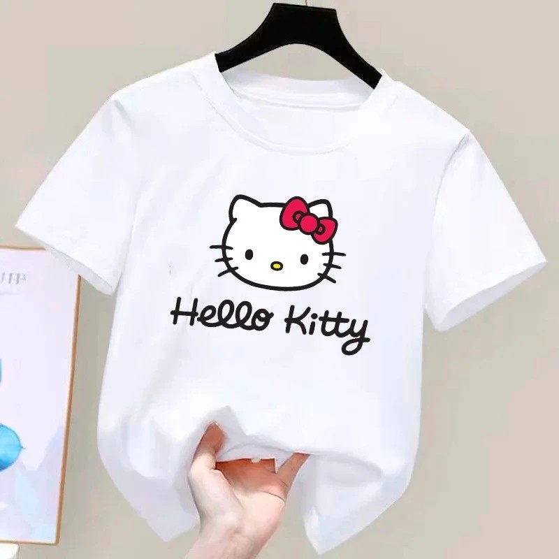 Camiseta Infantil Estampada Hello Kitty Divertida Menino Menina 100% Algodão Confortável Dia a Dia Estilosa Escolar