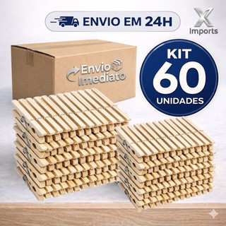 Prendedores de Roupas de Madeira Reforçados Kit com 60 Antideslizantes para Varal