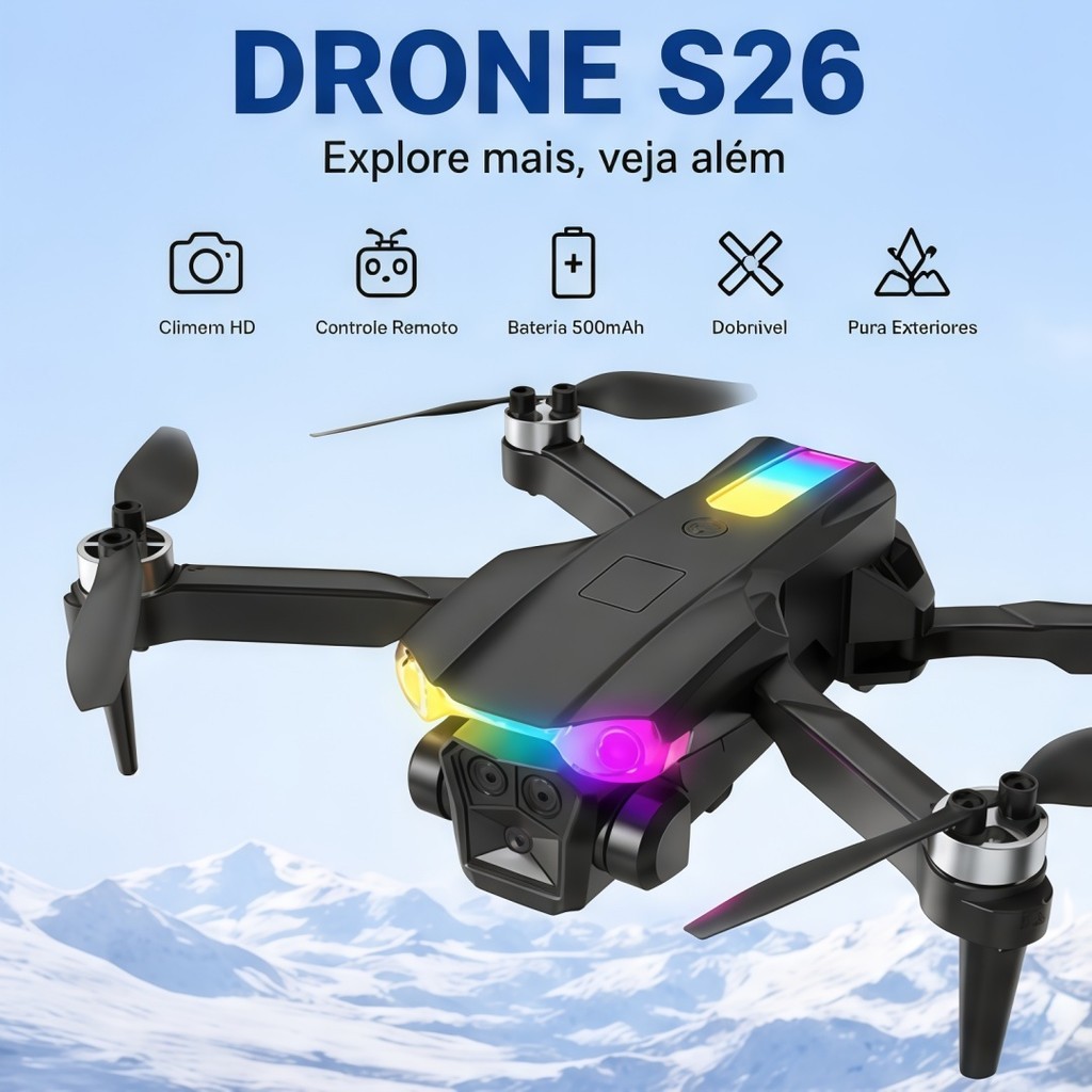 Drone com Câmera S26 WiFi Controle Remoto 360 Flip LED Portátil Fácil Uso