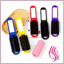 Escova Cabelo Dobrável c/ Espelho Bolsa Viagem Portátil Cerdas Macias