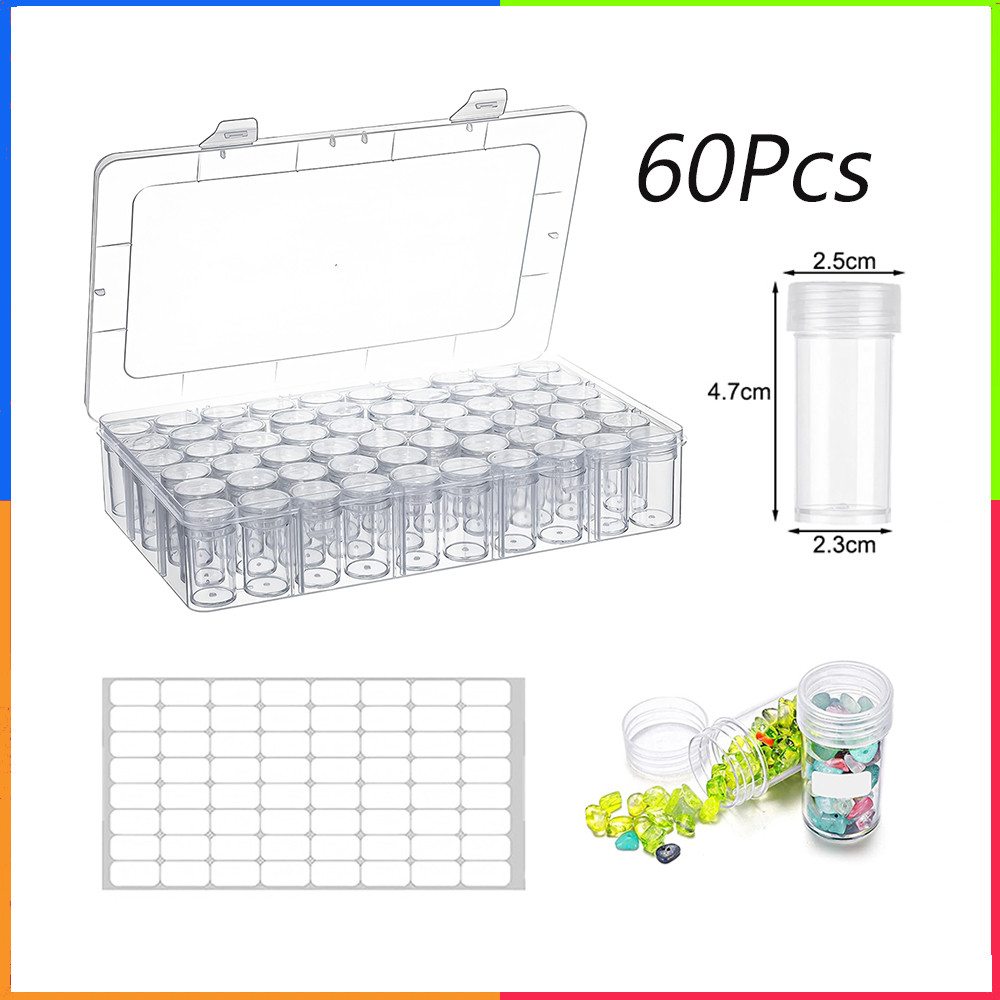 recipiente transparente para guardar 60 peças de pintura com diamantes para guardar miçangas e diamantes