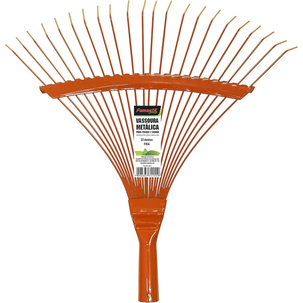 VASSOURA METÁLICA 22 DENTES SEM CABO PARA JARDIM FAMASTIL F8005