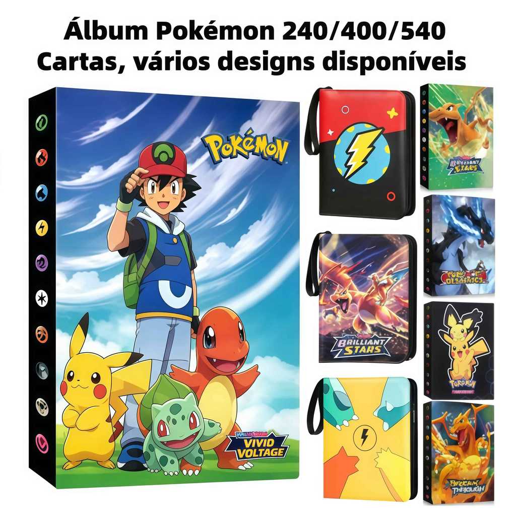 Álbum Pokémon TCG 240/400/540 Cartas Pikachu Eevee Charizard Pasta Premium Pronta Entrega Brasil