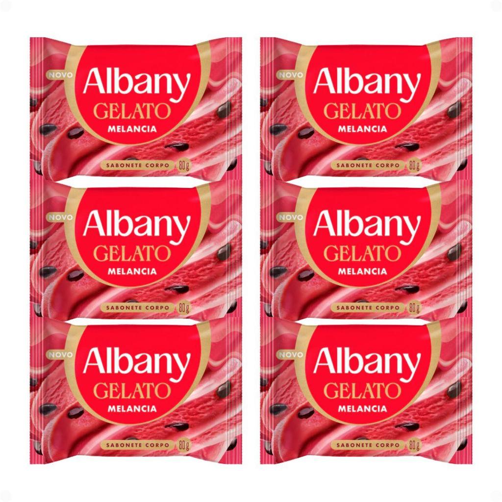 Kit Albany Sabonete Corporal Em Barra Gelato Melancia 80g Com 6