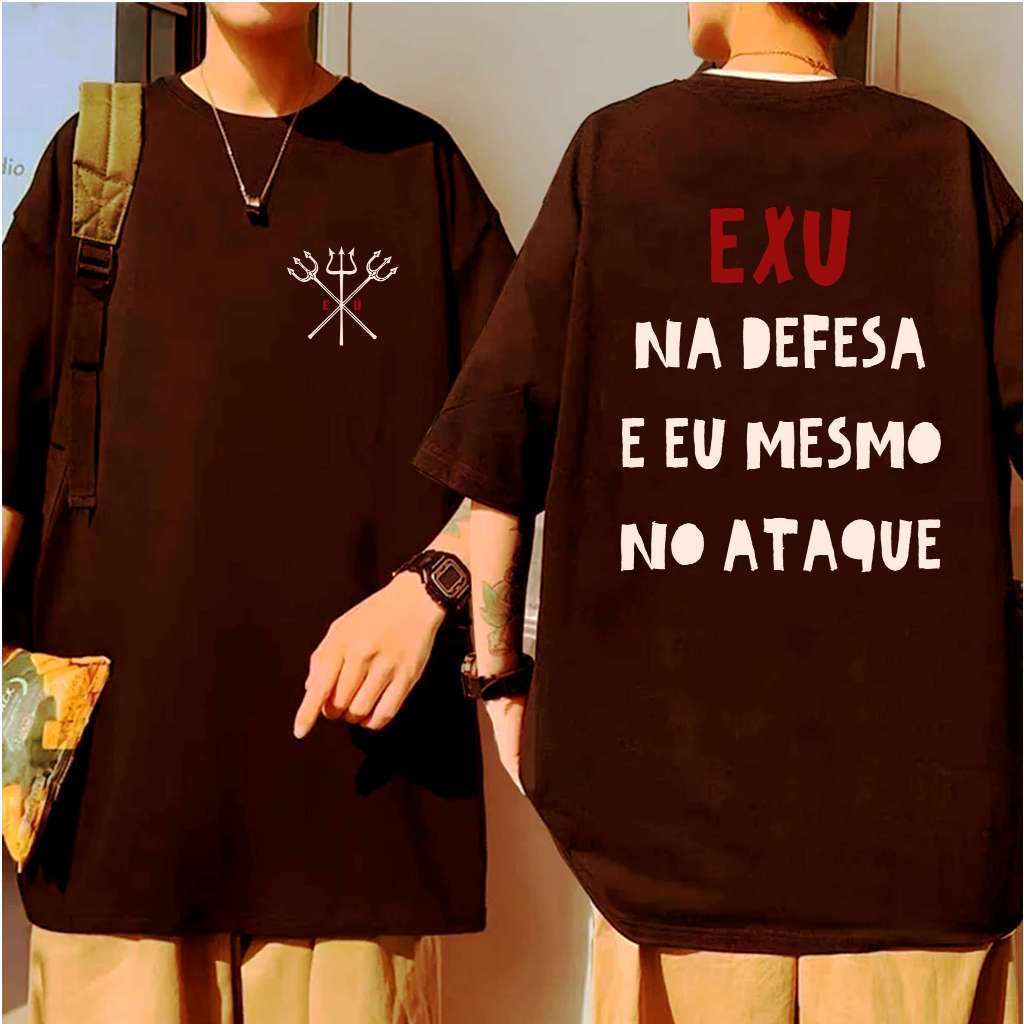 Detalhes do Camiseta Exu Na Defesa 100% Algodão Umbanda Candomble Unissex