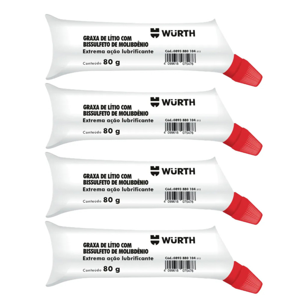 4 Sachê Graxa De Lítio C/ Bissulfeto De Molibdênio 80g Würth