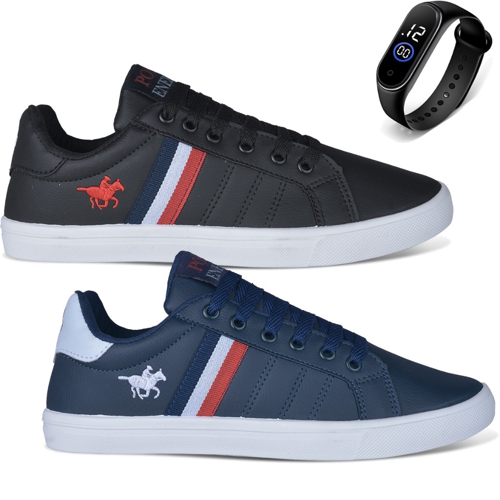 Kit 2 Sapatênis Masculino Polo Energy 3279 Tênis Esporte Mais Vendido + Relógio