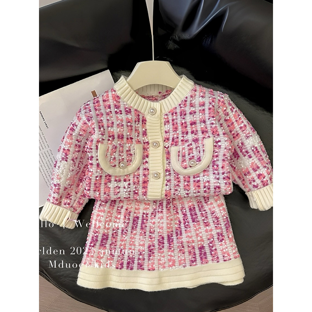 Coreano meninas camisola terno primavera outono 2026 novo estilo bebê menina moda malha Cardigan moda pequena fr