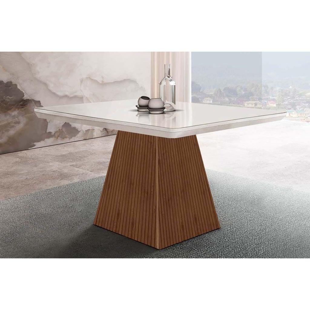Mesa de Sala Jantar Luna c/Tampo Madeirado Vidro Canto Reto 90x90cm Imbuia - Rufato