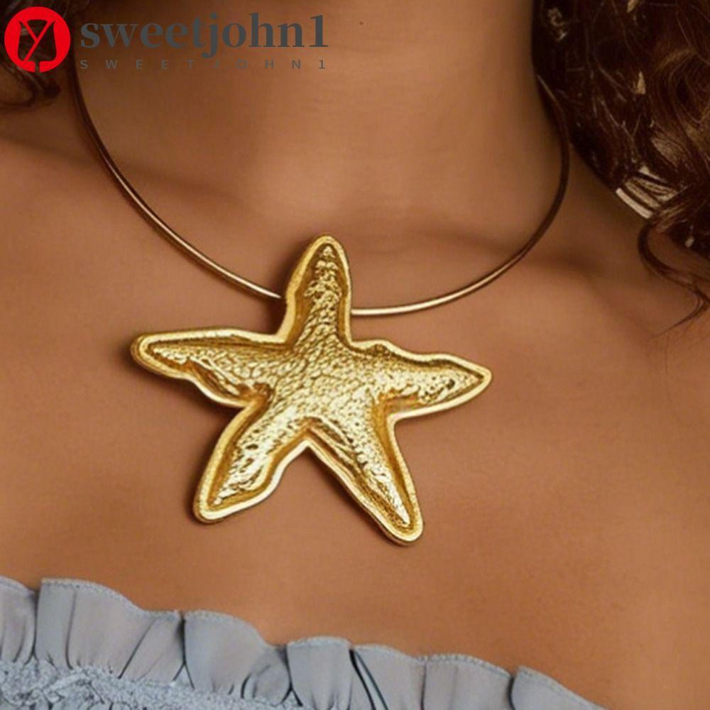 SWEETJOHN1 Gargantilha De Metal Com Pingente De Estrela Do Mar , Colar Circular Geométrico Exagerado Boêmio , Minimalist