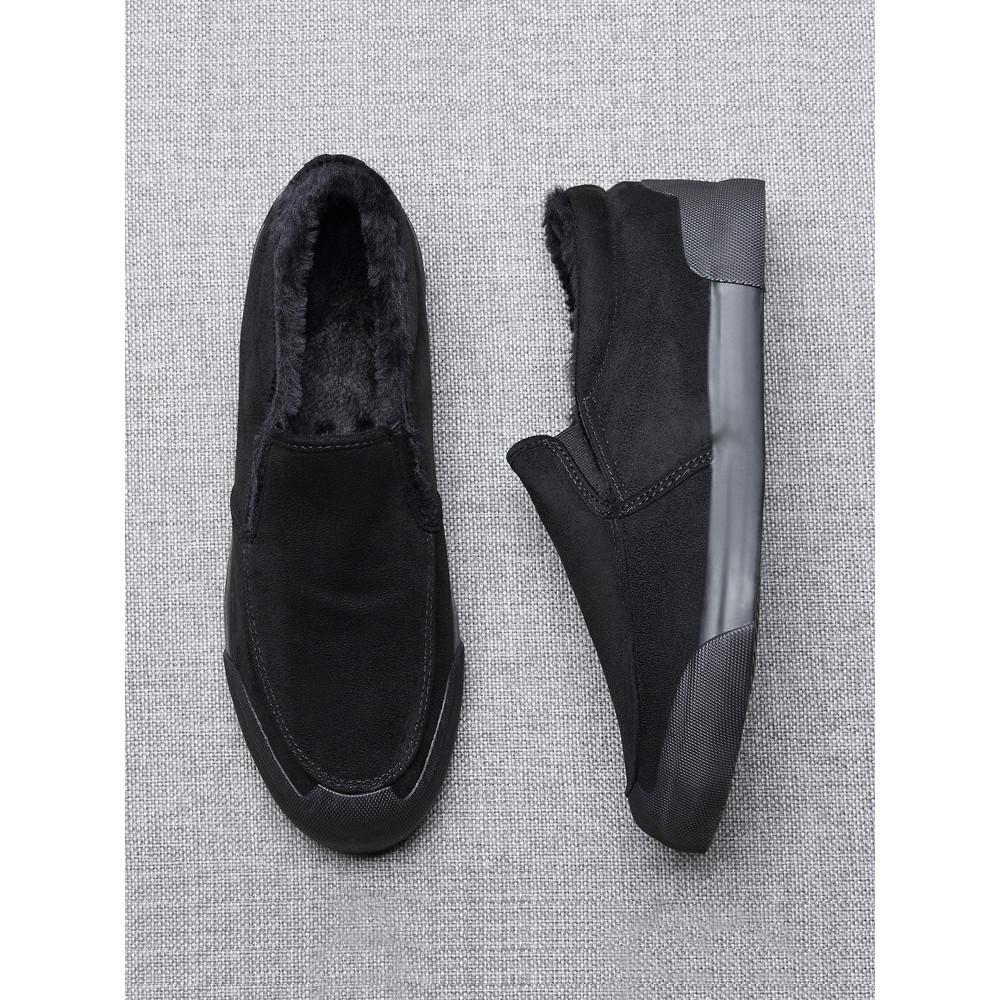 W sapatos masculinos de inverno forro de lã quente engrossado sapatos de algodão masculino deslizamento em sapatos casua