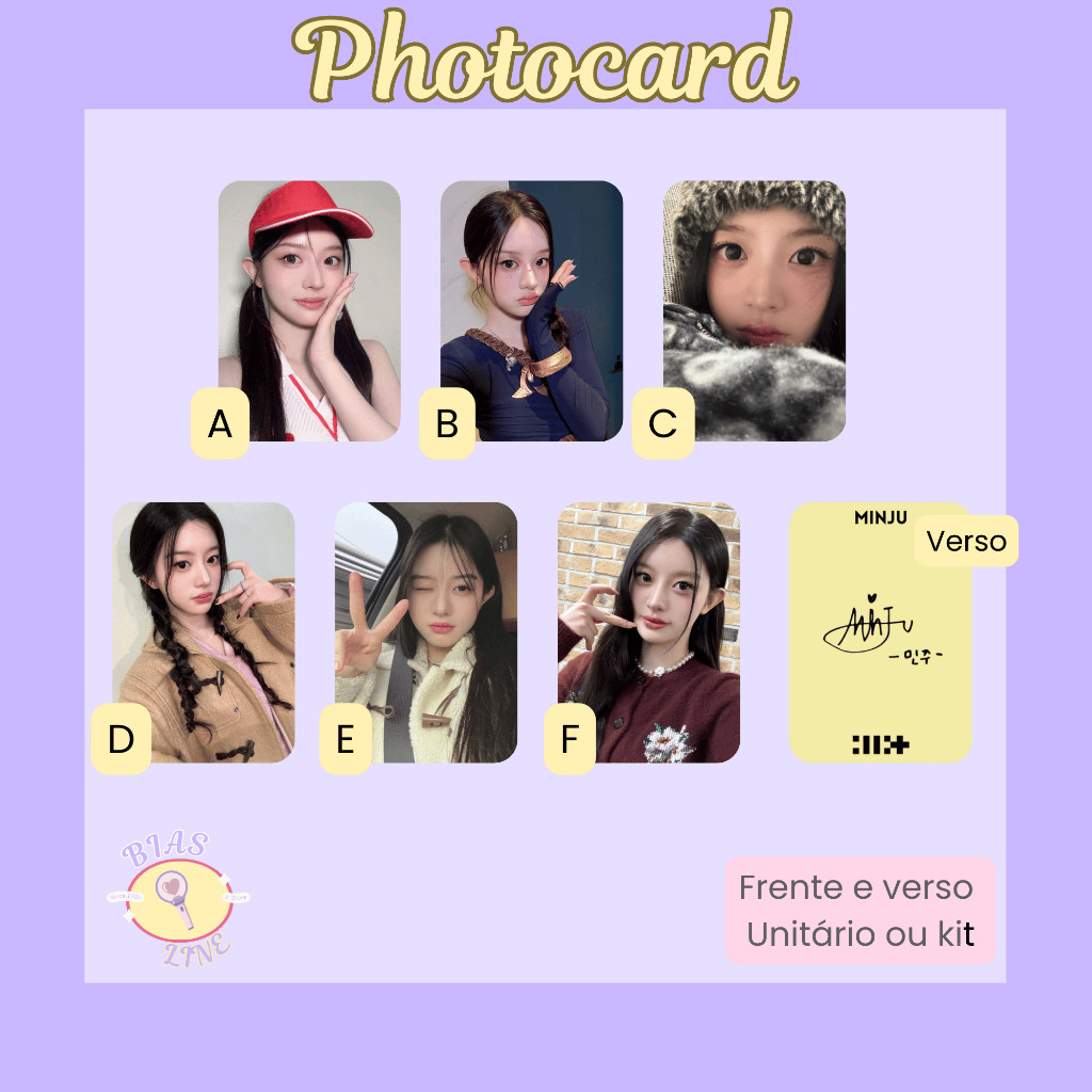 Photocard Fanmade Minju Illit Selcas (modelo 2) | K-pop | Papel Fotográfico Laminado | Unidade ou Set