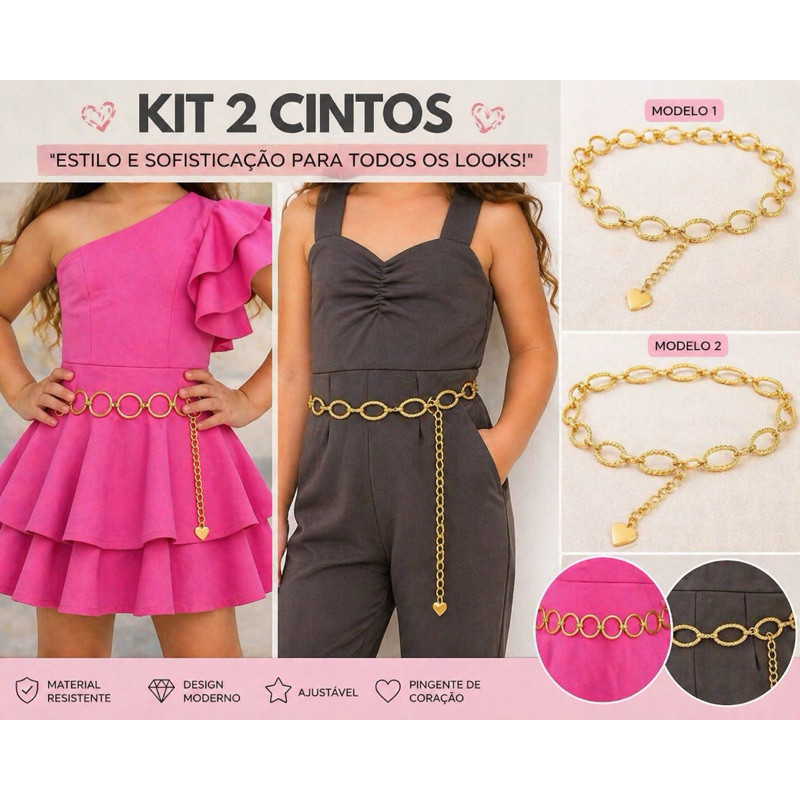 kit 2 cintos infantil argola blogueiro 0,80Cm