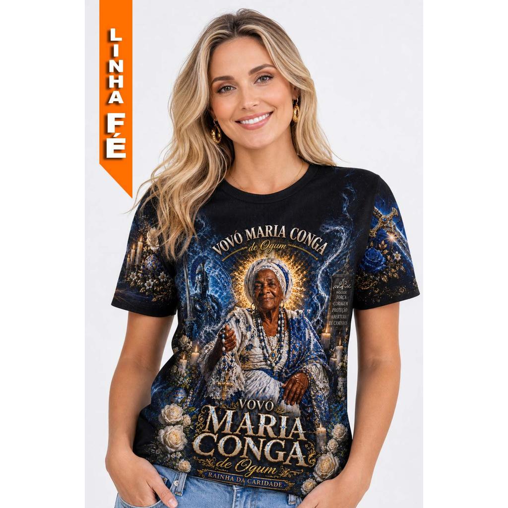 Camisa Candomblé Vovó Maria Conga Ogum Umbanda Camiseta Fé Axé